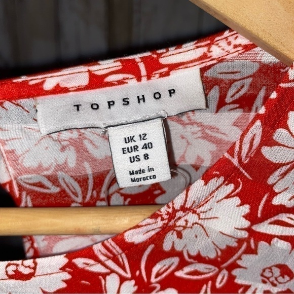 NWT Topshop Red Daisy Side Cutout Tea Length Dress Fairy Glam Cottagecore - Picture 4 of 10